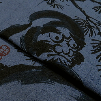 義若オリジナルの鯉口シャツ、ダボシャツ　福だるまと松（ブルーグレー）